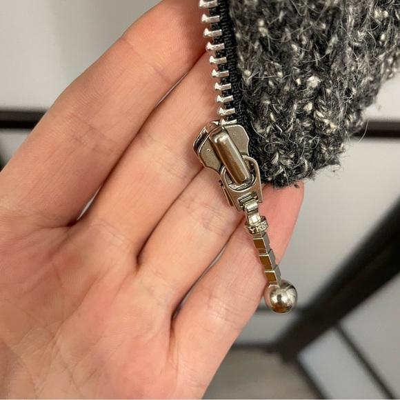 [M] Vintage Creme, Brown & Grey Speckled Winter Forest Zip-Up Knit Sweater Women - Picture 12 of 14